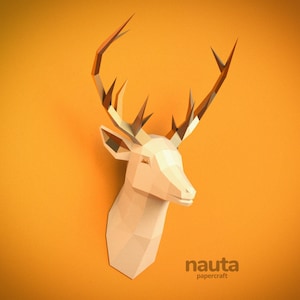 Testa di cervo Papercraft / Low Poly / Papercraft 3D / Trofeo animale / Scultura di carta / Regalo fai da te / Arredamento per la casa / Animale origami / PDF