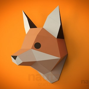 Plantilla PDF Papercraft volpe / Low Poly / Carta volpe / Testa di volpe / Origami di volpe / Volpe 3D / Animale del bosco