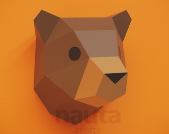 Bear Head Papercraft Template, Low Poly Animal (Digital Download)