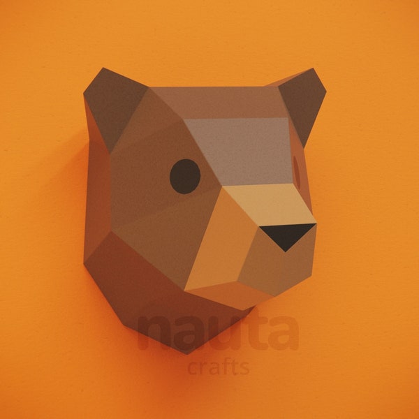 Bear Papercraft Head PDF Template / Low Poly / Bear Paper / Bear Head / Bear Origami / Bear 3D / Woodland animal