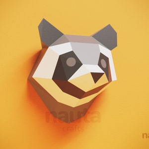 Raccoon Head Small Papercraft / 3d Papercraft / Low Poly / Woodland animal sculpture / Papercraft sculpture / Origami
