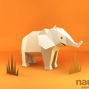 Baby Elephant Papercraft / Baby Gift / Low Poly / Paper Sculpture / DIY gift / Home decor / Office decor / Handmade animals / Baby Shower