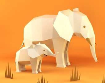 Elephant Papercraft / Low Poly / 3D papercraft / Paper Sculpture / DIY gift / Home decor / Office decor / Handmade animals / PDF Download