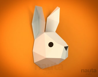 Bunny Paper Craft Head / Pascua / Simple / Easy / Origami / 3D papercraft / PDF Download / DIY / Low Poly / Trophy / Paper Sculpture / Kid