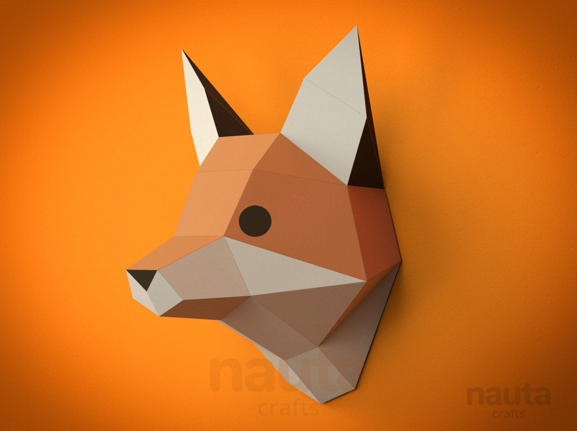 Pdf Template Fox Papercraft Low Poly Fox Paper Fox Head Etsy