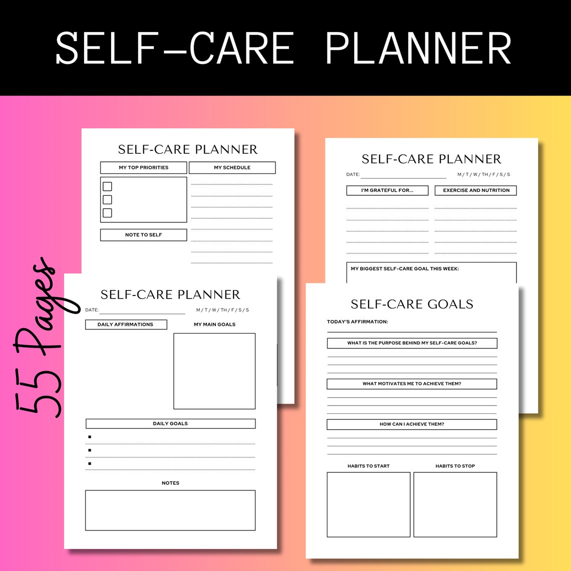 Editable Canva Self-care Planner - Customizable Canva Self Care ...