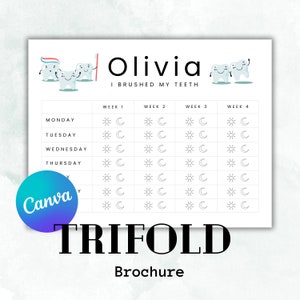 Plantillas editables de gráficos de cepillado de dientes Canva, gráficos de progreso del cuidado bucal, seguimiento de limpieza de dientes, plantillas de rutina de cepillado, limpieza de dientes