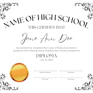 High School Diploma Template,Editable diploma, Canva editable diploma, Printable Home School Diploma, DIY Diploma.