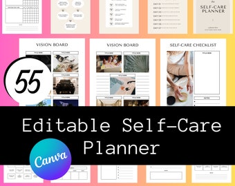 Editable Canva Self-Care Planner - Customizable Canva Self Care Organizer, Self Care Tracker, Self Care Canva Diary, Self Care Canva Toolkit