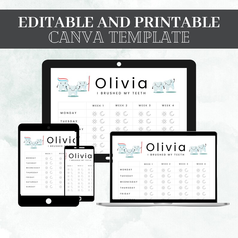 Editable Canva Teeth Brushing Chart Templates, Oral Care Progress ...