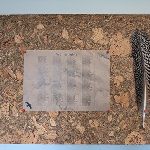 Liste des sommets des collines du Lake District (214 Wainwright). Imprimé sur du carton recyclé et parfait pour garder une trace de vos aventures.