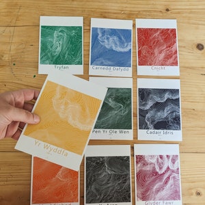 Cartes postales avec contour des montagnes Eryri (Snowdonia) A6 imprimées sur du carton recyclé. Paquet de 9