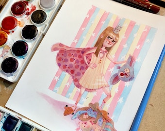 Fine Art Print "Lydia, Queen of the Teddies" Limited Edition Giclée Print 200 x 200 mm from watercolour illustration