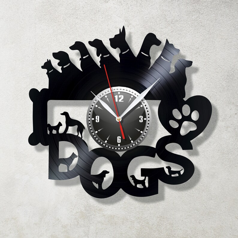 Dogs clock Veterinary clock Retro clock Gift for doctor Animals clock Creative clock Record wall Children room design Record wall clock