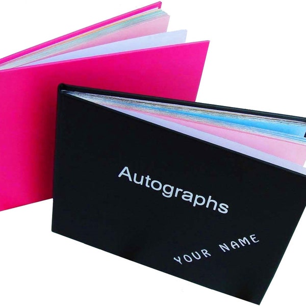 PERSONALISED blank Autograph Book Around 96 blank pages of various colours Any name up to 10 letters