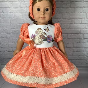 Easter Doll Dress for 18 inch American Girl Dolls: Embroidered Bunny