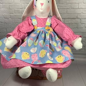 Handmade Cotton Stuffed Bunny Rabbit: Vintage Style Easter Decor