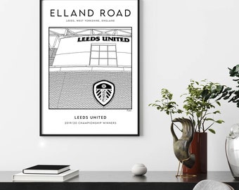 Elland Stadium | Leeds United | 2019-20 Championship Winners | Bespoke Poster Illustration