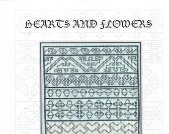 Hearts and Flowers - Reversible Blackwork Chart by Linn Skinner from Peter Quentel's 17th Century Modelbuch