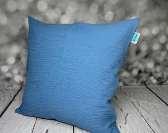 Housse de coussin en mousseline bleu denim, différentes tailles