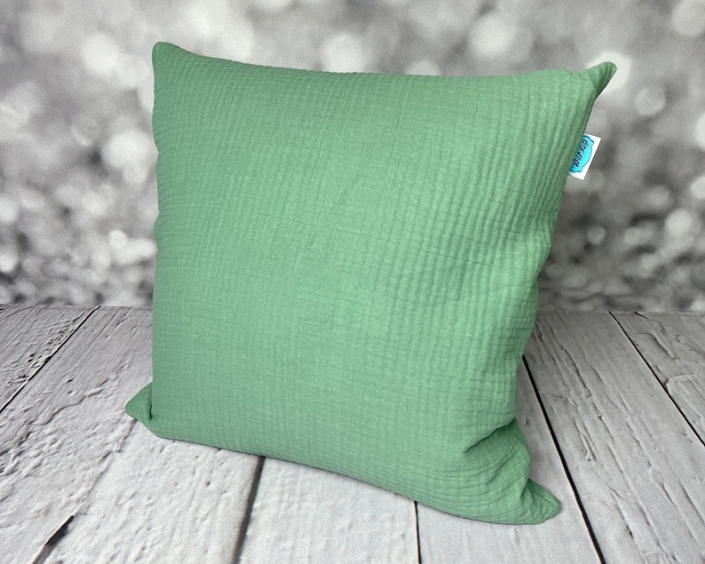 Muslin cushion cover, various colors and sizes Altgrün