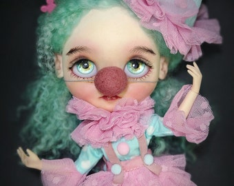 Blythe doll / clown / natural hair/ Ooak /free DHL shipping