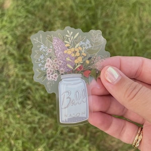 Mason Jar Floral Cottagecore Clear Sticker