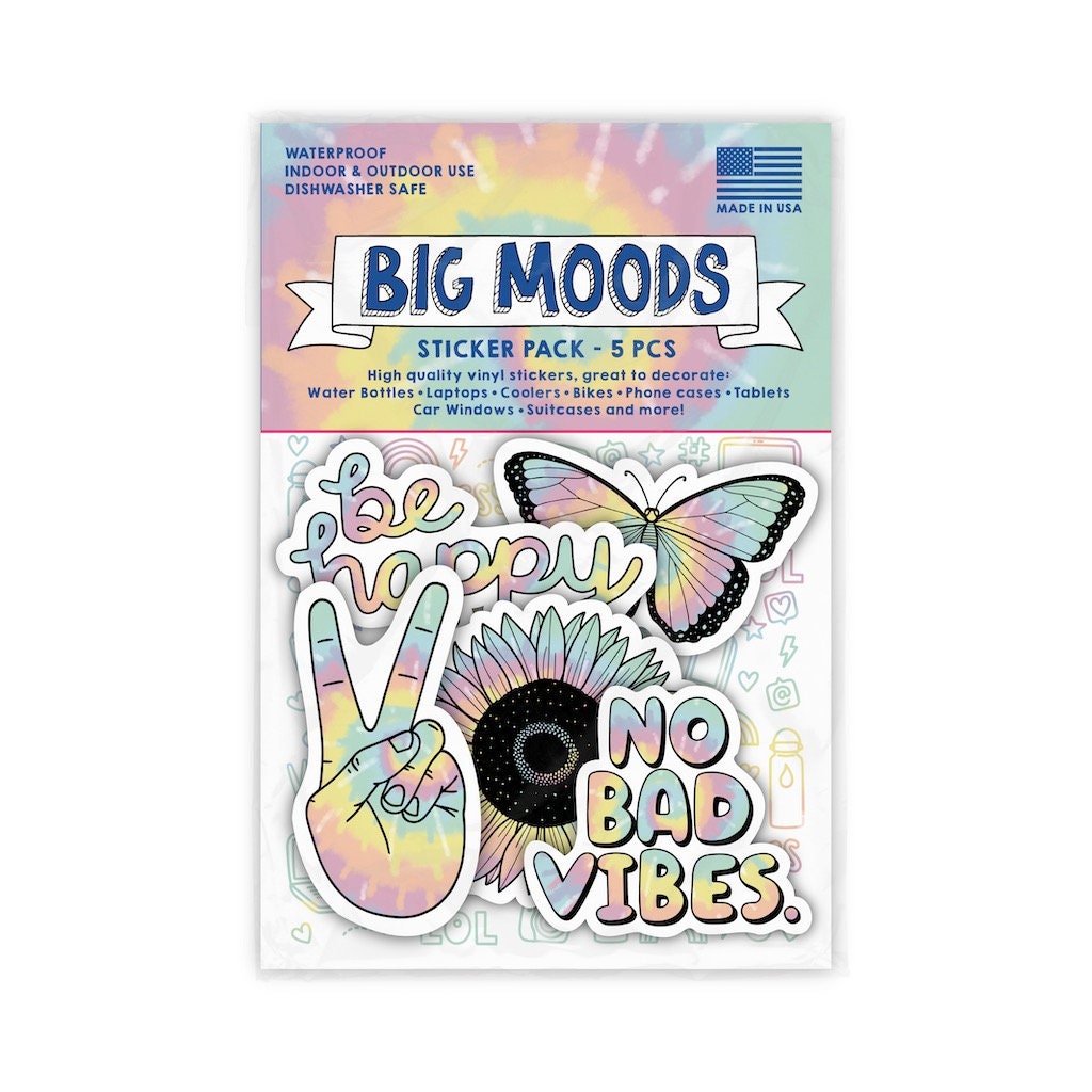 Big Moods Cool Vibes Watercolor Aesthetic Sticker Pack 5pc