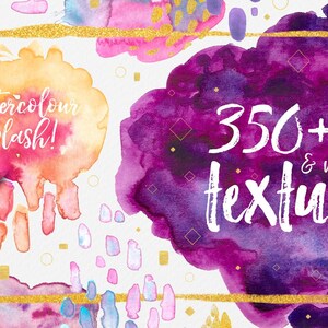 Watercolor Splash! - 350+ Transparent Watercolor & Gold Textures (PNG/EPS) | Photoshop | Illustrator