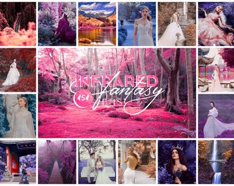 May include: A collage of 12 images featuring people in various settings, all with a pink and purple color scheme. The images are arranged in a grid pattern and feature a variety of subjects, including people in nature, people in urban settings, and people in fantasy settings. The text "Infrared Fantasy 454" is superimposed on the image.