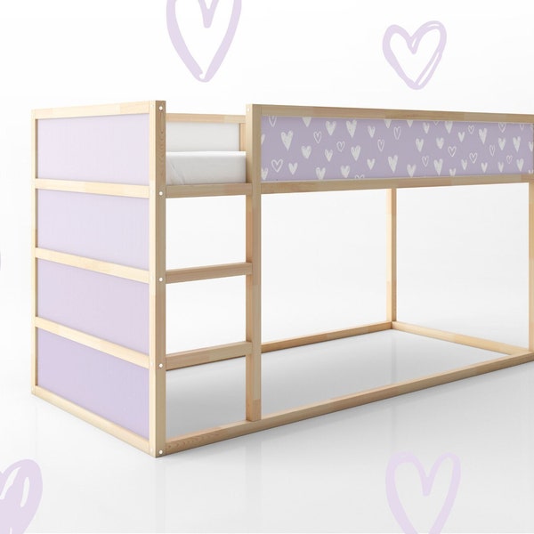 Décalcomanie de meubles coeurs violets pour lit réversible IKEA Kura (le lit Kura n'est pas inclus)