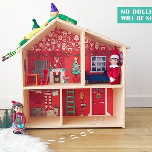 Christmas elf house wallpaper decal for IKEA FLISAT dollhouse (IKEA dollhouse not included)