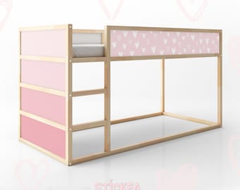Pink hearts decal for IKEA Kura reversible bed (Kura bed NOT included)