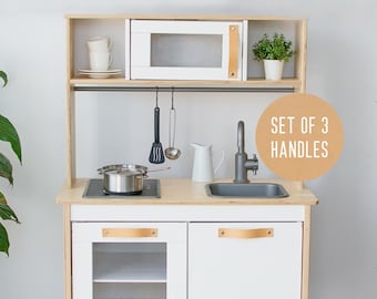 Leather Handles for IKEA Duktig Play Kitchen: Light Brown, Set of 3