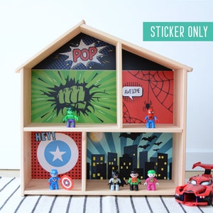 Superhero themed wallpaper sticker for IKEA Flisat dollhouse (no dollhouse will be shipped)