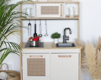 Sand beige and rattan cane webbing stickers for IKEA Duktig play kitchen (kitchen not included)