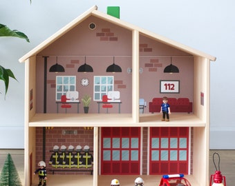 Feuerwache Aufkleber für IKEA FLISAT Puppenhaus (Puppenhaus nicht enthalten)