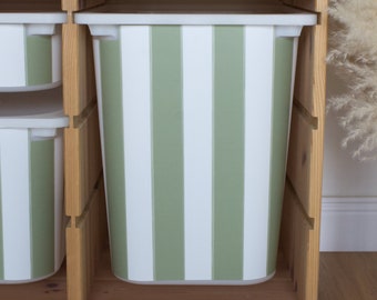 Fresh sage green stripes wrap sticker for IKEA Trofast storage box