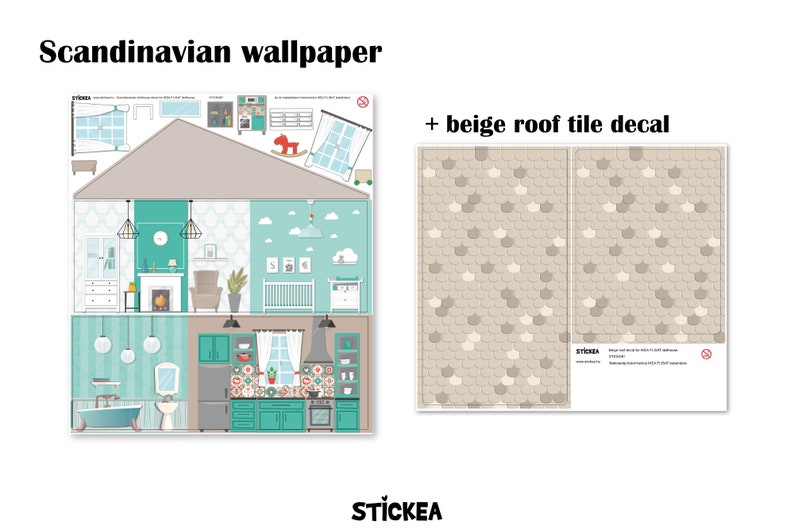 Skandinavischer Puppenhaus Aufkleber für IKEA FLISAT Puppenhaus Puppenhaus ist nicht enthalten Scandinavian+roof