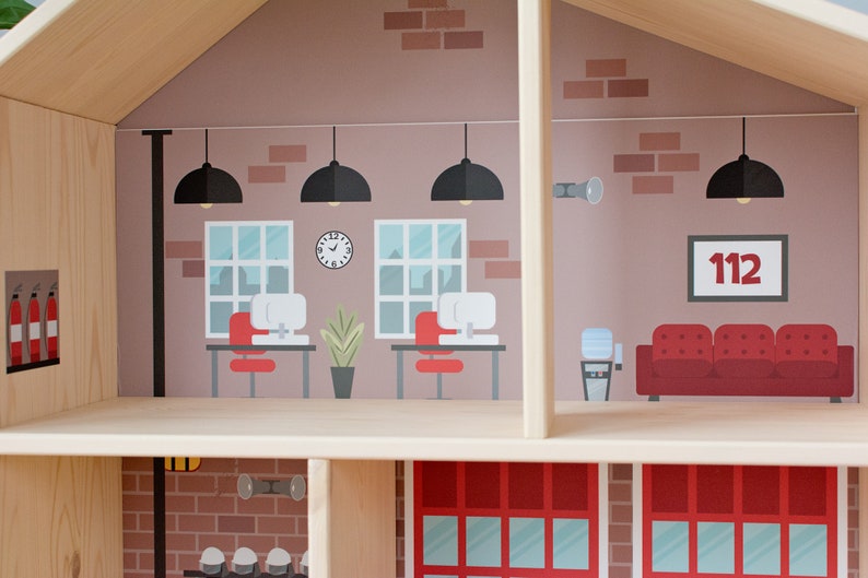 Fire station decal for IKEA FLISAT dollhouse dollhouse not included imagem 4