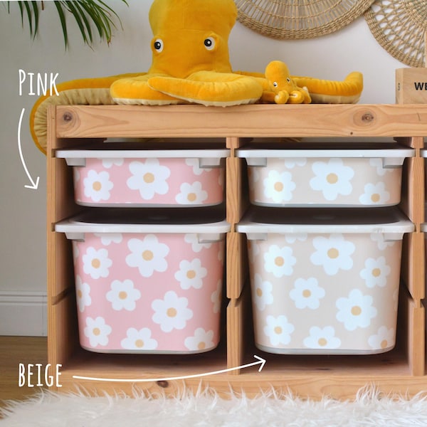 Pink/Beige Daisy flowers wrap sticker for IKEA Trofast storage box