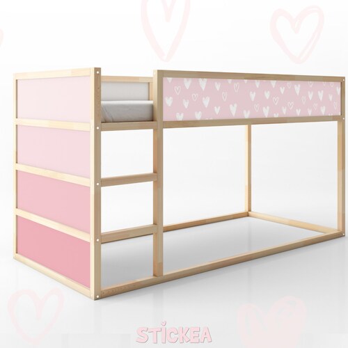 Décalcomanie coeur rose pour lit réversible IKEA Kura (lit Kura NON inclus)