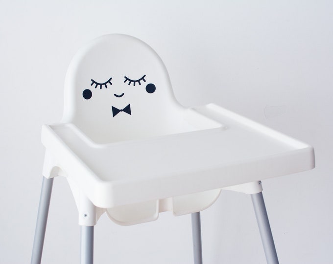 Cute face sticker for IKEA Antilop high chair, boy, girl, seal decal, emoji, smile, self-adhesive foil, black (furniture NOT included)
