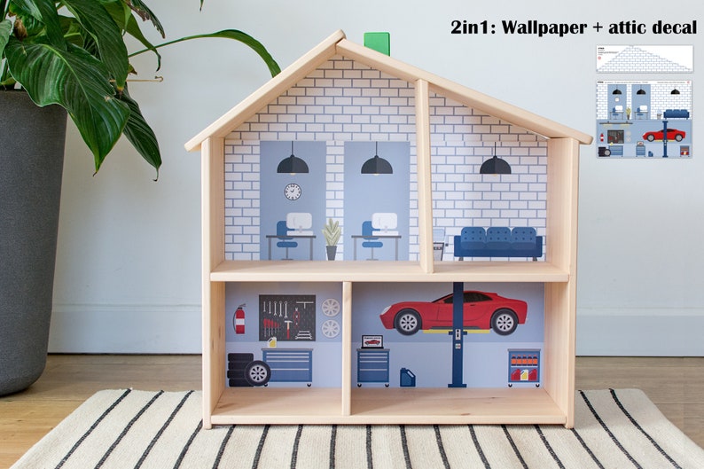 Autowerkstatt Tapeten Aufkleber für IKEA FLISAT Puppenhaus Puppenhaus nicht enthalten Bild 4