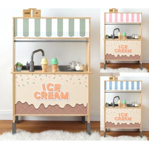 IKEA Duktig プレイキッチン用アイスクリームスタンドデカール、セージ、ピンク、ブルー（プレイキッチンは付属しません）