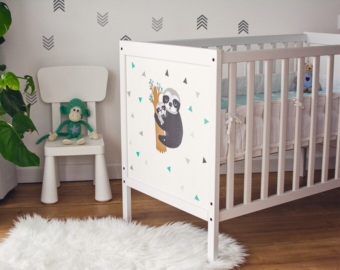 Baby cot sticker, wall decal, nursery decor, IKEA Stuva, Sundvik, Gonatt, Solgul, rabbit, raccoon, sloth (furniture not included)