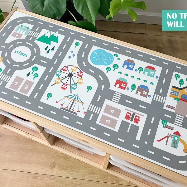 Dekal med stadsvägar till IKEA TROFAST förvaringssystem i furu (Trofast-enhet ingår EJ)