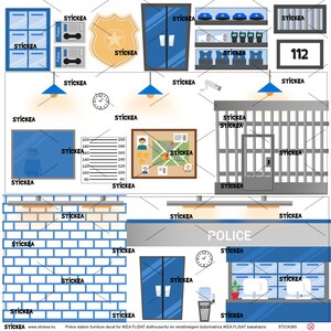 Politiebureausticker voor IKEA FLISAT poppenhuis poppenhuis niet inbegrepen Police station decal