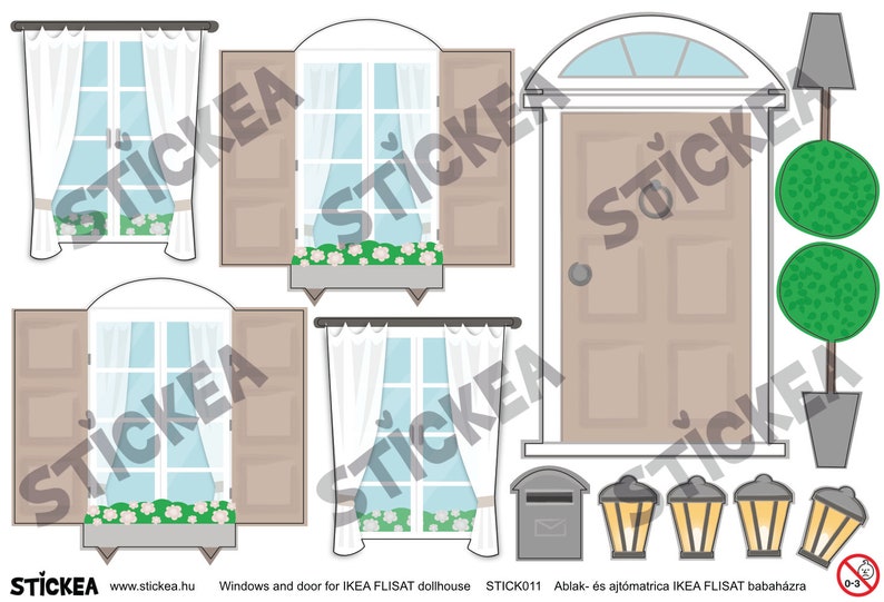 Windows decal for dollhouse dollhouse not included Brown