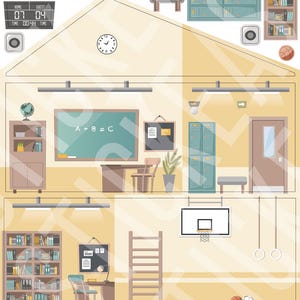 School decal set for IKEA Flisat dollhouse (dollhouse not included)